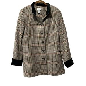 Soft Surroundings Chatham Plaid Embroidered Blazer Women's Medium Jacket Wool‎